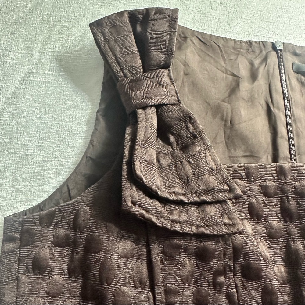 David Meister Chocolate Brown Dot Textured Midi Sheath Lined Dress w/Bow Size 6 - Picture 15 of 15